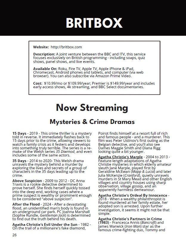 (PRE-ORDER) British TV Streaming Guide: US Edition, Winter 2026